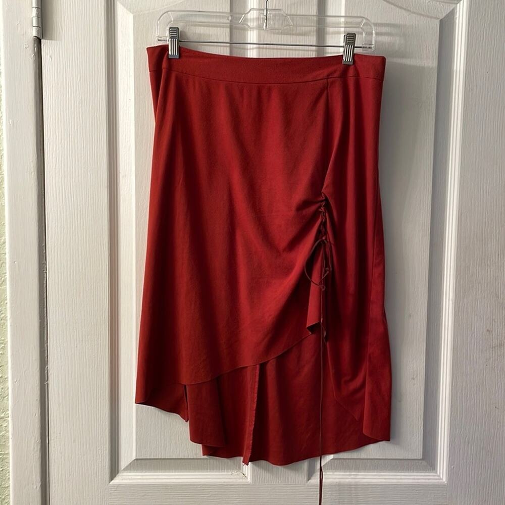 Burnt Orange Sole Mio Faux Suede Knee Length Asymmetrical skirt Size Large